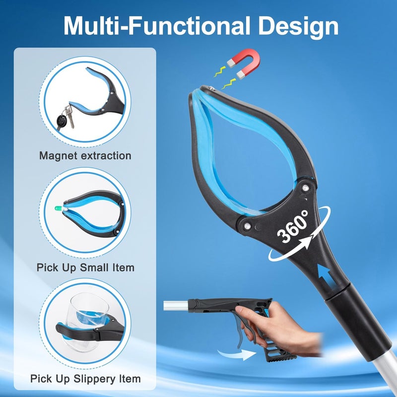 POPDA Grabber Reacher Tool - 43” Extra Long Foldable Gripper and Reaching Tool - Heavy Duty Pick Up Stick Grabbers for Seniors, Trash, Surgery Recovery Must Haves Gifts (Blue-43in) - Image 4